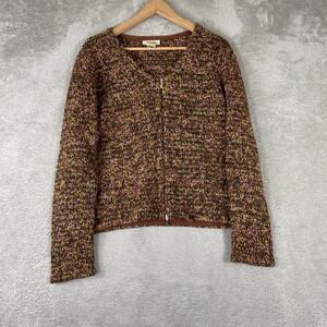 Talbots Cardigan Sweater Womens Large Brown Multicolor Zip Up Knit Vintage 90s